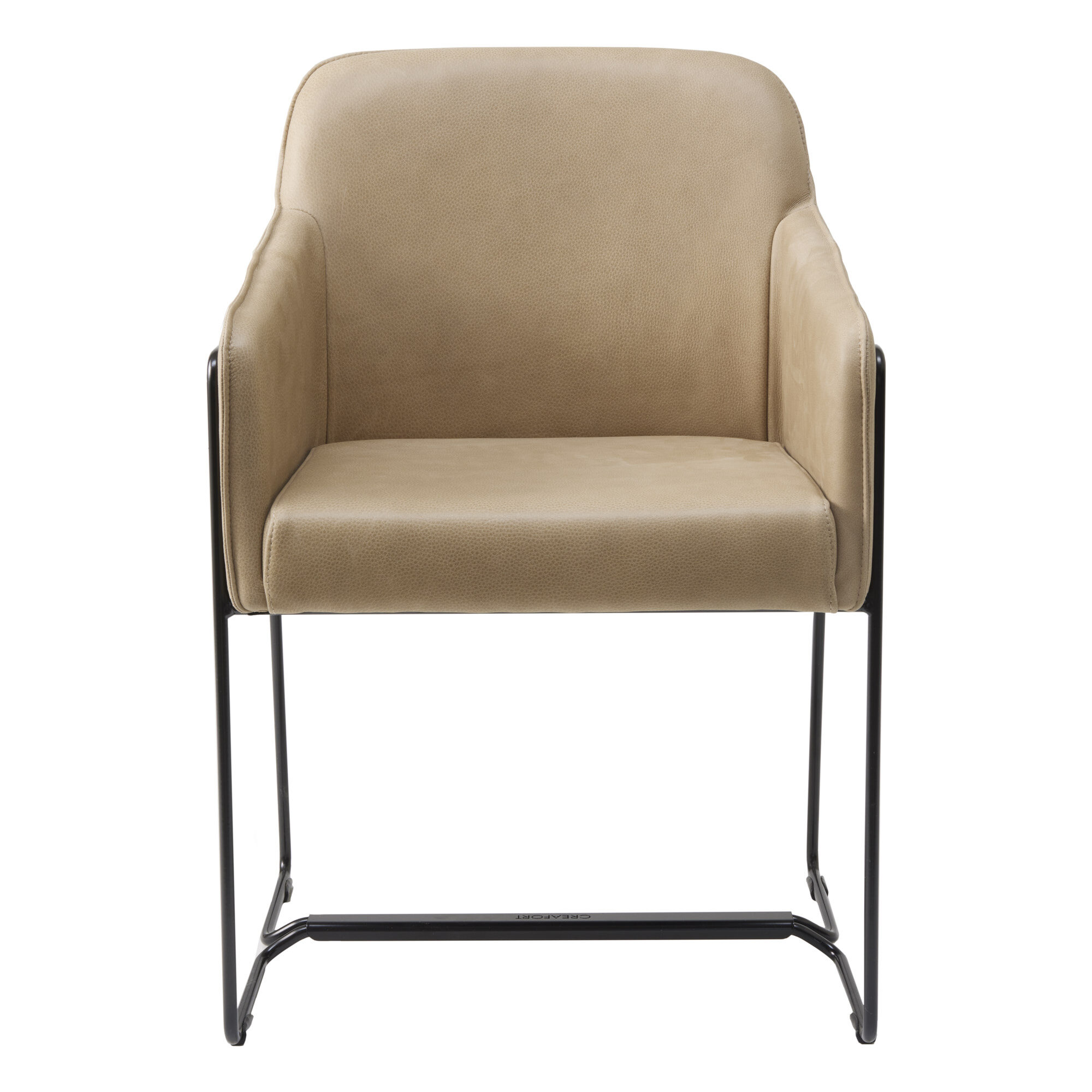 Fauteuil AVOLA in beige leer met een zwart draadframe, vooraanzicht