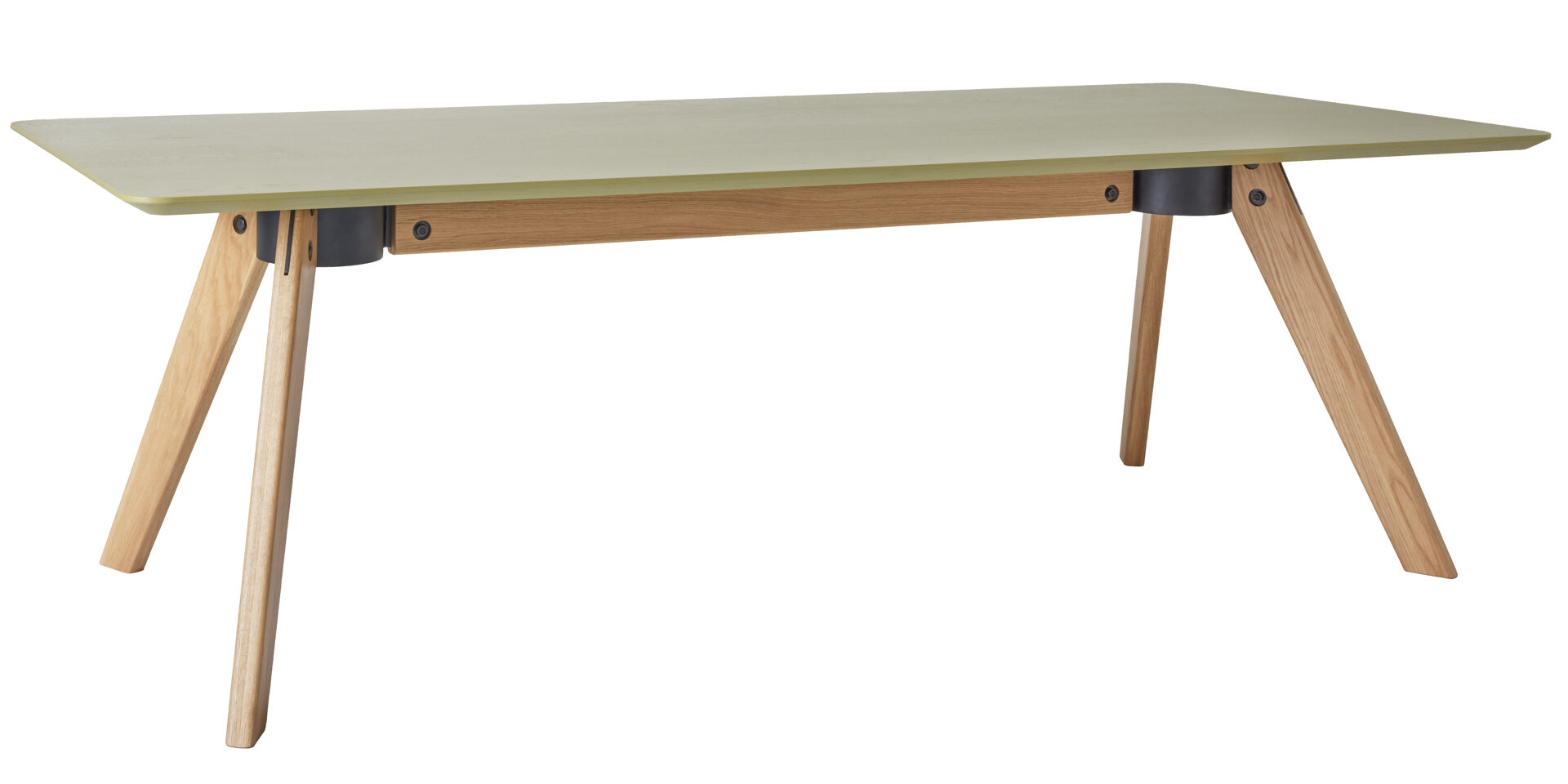 Tafel TROY met saliegroen blad en eiken poten